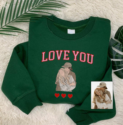 Valentine's Day Custom Photo Embroidered Matching Sweatshirt Hoodie T-shirt For Couple