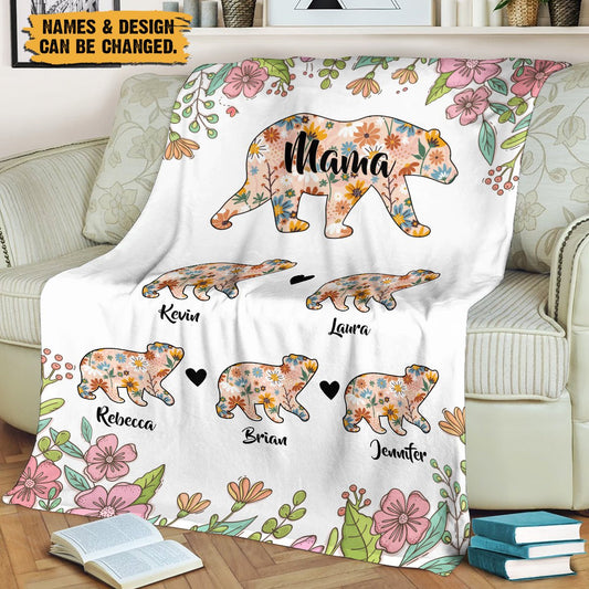 Mama Bear Sunflower - Personalized Blanket - Best Gift For Mother