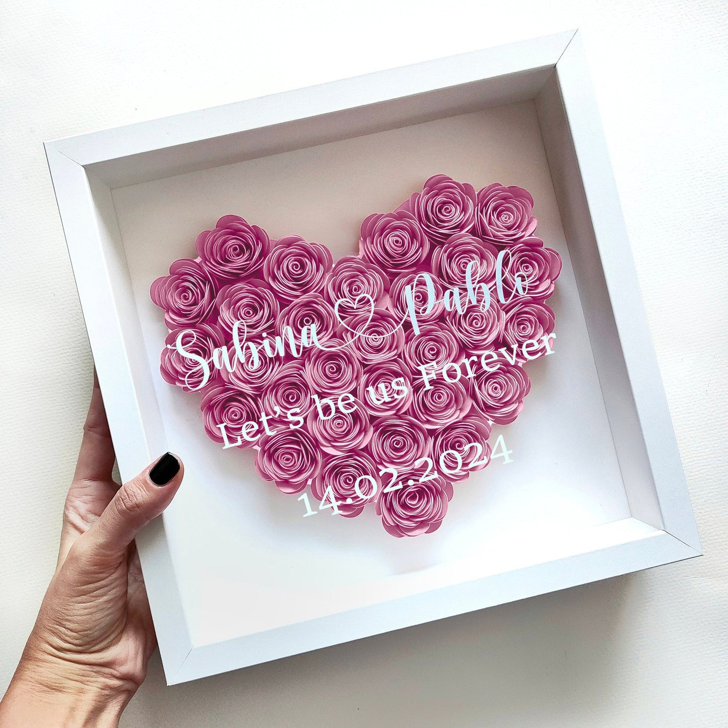 💕Custom Heart Flower Shadow Box with Text