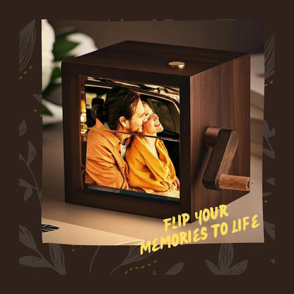 Custom Flip Book Frame Animation Machine Mechanical Hand-cranked Photo Album with Light Black Walnut Couple Photo Cube Frame Creative Gift