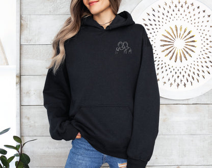 Embroidered Couple Portrait Outline Hoodie