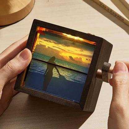 Custom Flip Book Frame Animation Machine Mechanical Hand-cranked Photo Album with Light Black Walnut Couple Photo Cube Frame Creative Gift