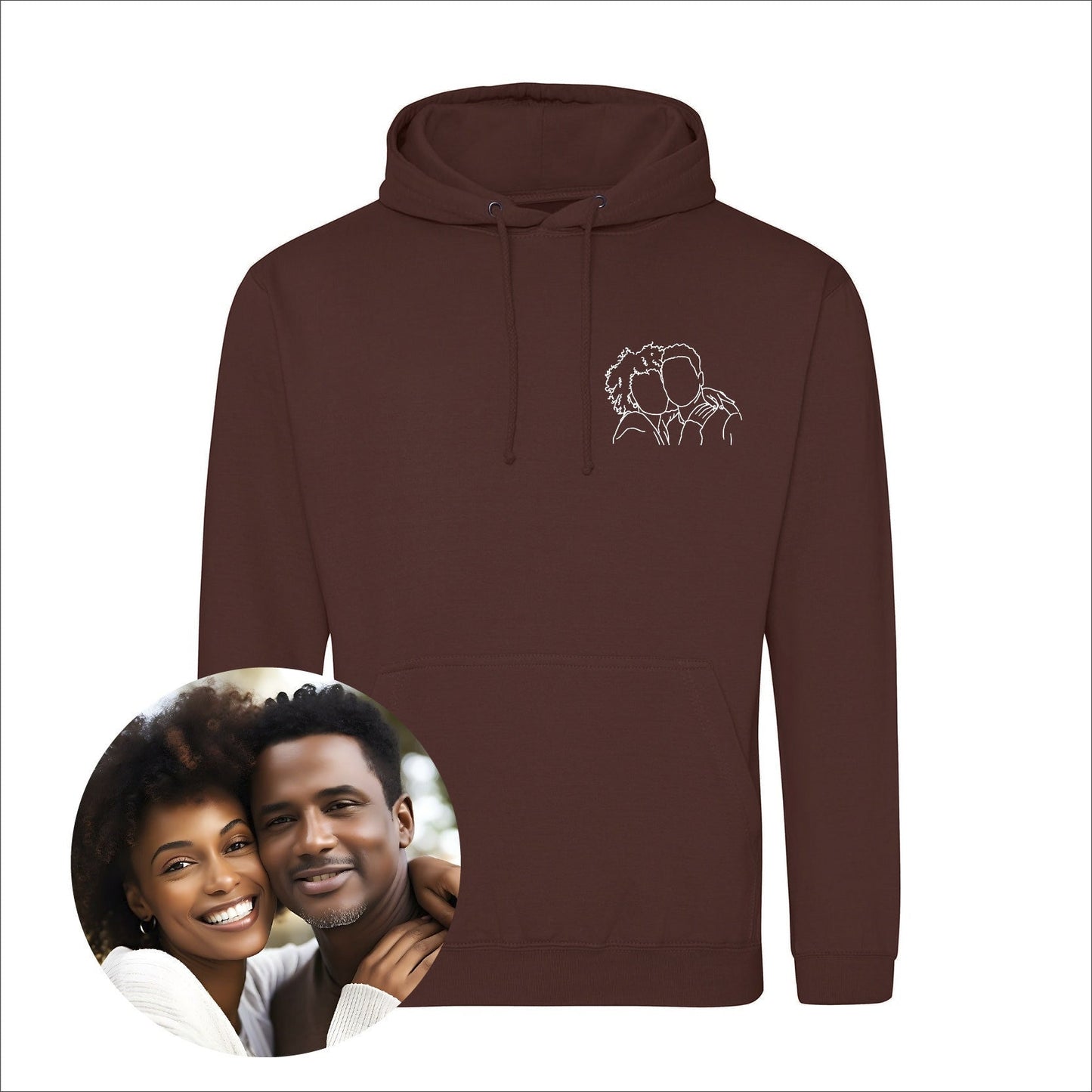 Embroidered Couple Portrait Outline Hoodie