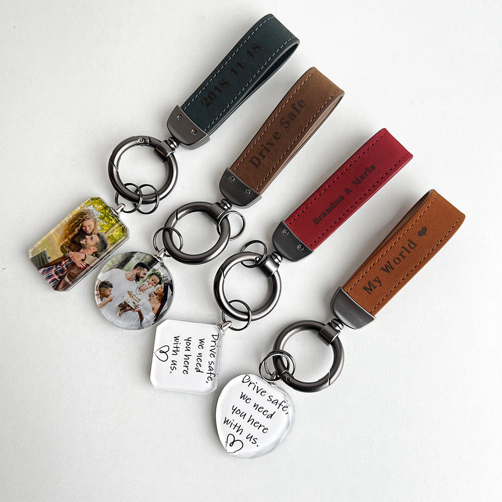 Drive Safe My Love - Personalized Laser Engraved Leather Crystal Photo KeyChain