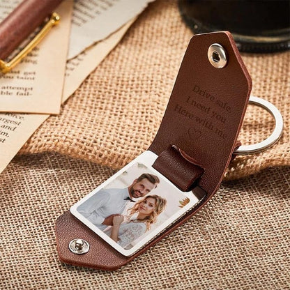 Custom Leather Photo Text Keychain Anniversary Gift For Couple