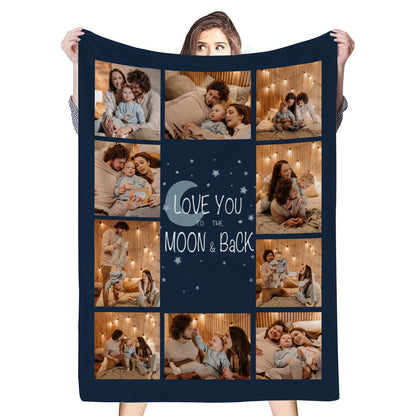 Custom 10 Photos Love You To The Moon Back Fleece Blanket