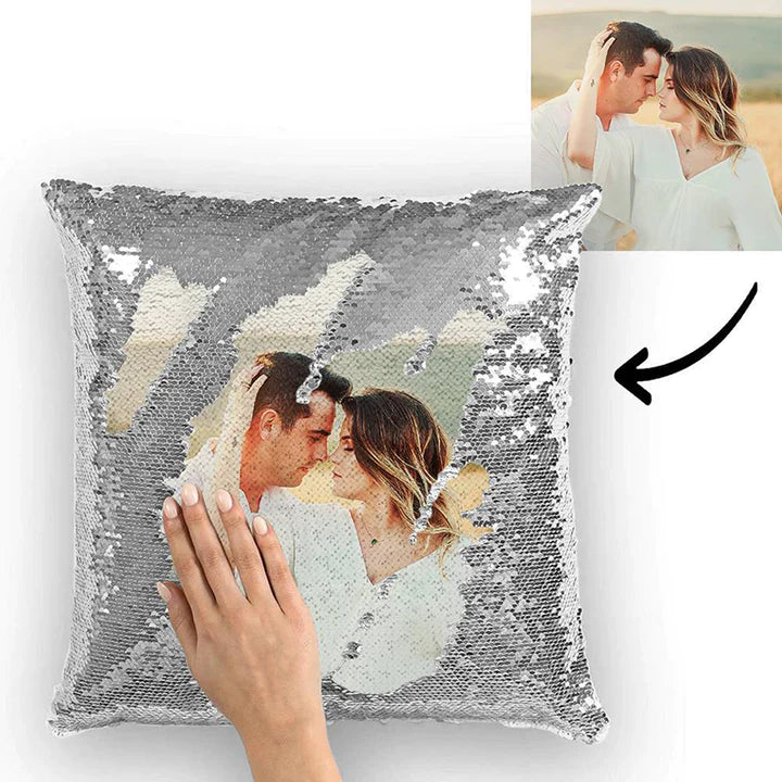 Custom Couple Photo Magic Sequins Pillow Multicolor Shiny