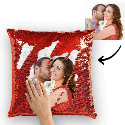 Custom Couple Photo Magic Sequins Pillow Multicolor Shiny