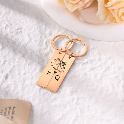 Keychain Set Engrave Name Heart Matching Couple Gifts