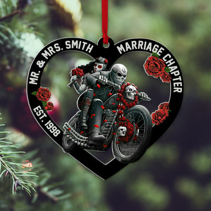 Personalized Couple Acrylic Ornament, Biker Skull Couple Marriage Chapter