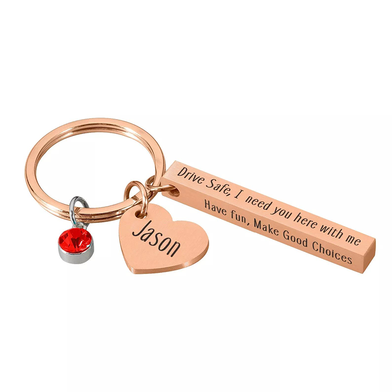 Vertical Bar Drive Safe Keychain Key Chain With Heart Charm