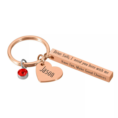 Vertical Bar Drive Safe Keychain Key Chain With Heart Charm