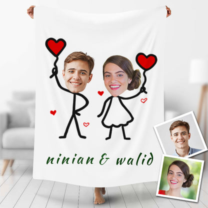 Custom Photo Couple Blankets Fleece Heart Couple Painting Style Blanket