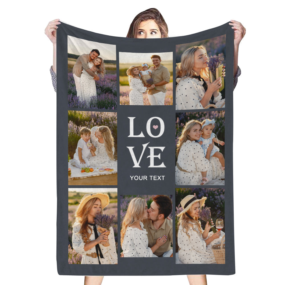 Custom 8 Photos&Text LOVE Fleece Blanket