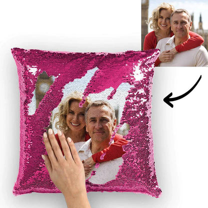 Custom Couple Photo Magic Sequins Pillow Multicolor Shiny