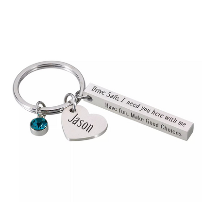 Vertical Bar Drive Safe Keychain Key Chain With Heart Charm