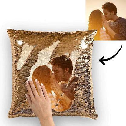 Custom Couple Photo Magic Sequins Pillow Multicolor Shiny