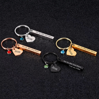 Vertical Bar Drive Safe Keychain Key Chain With Heart Charm