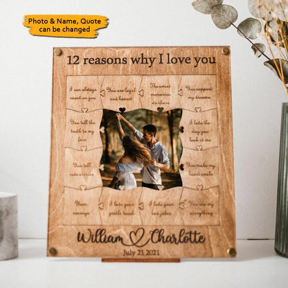 12 Reasons Why I Love You - Personalized Wooden Puzzle Piece Collage Frame