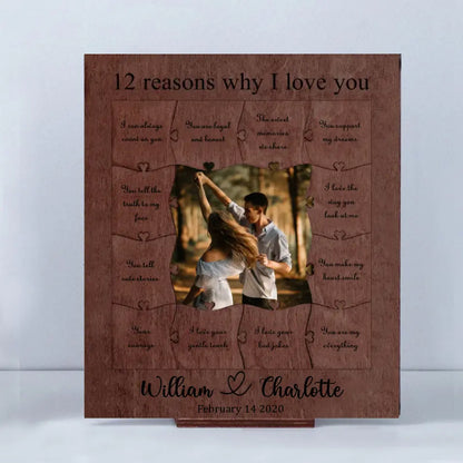 12 Reasons Why I Love You - Personalized Wooden Puzzle Piece Collage Frame