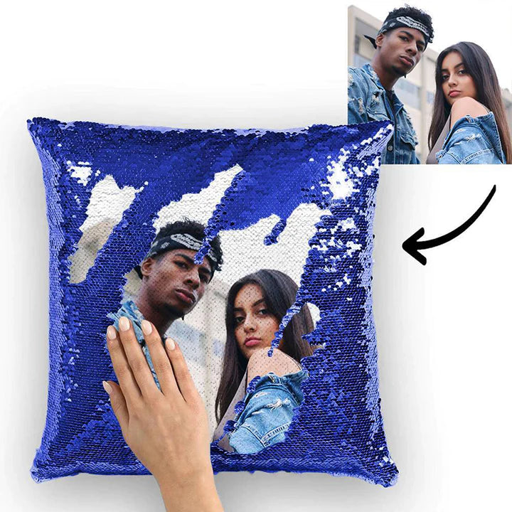 Custom Couple Photo Magic Sequins Pillow Multicolor Shiny