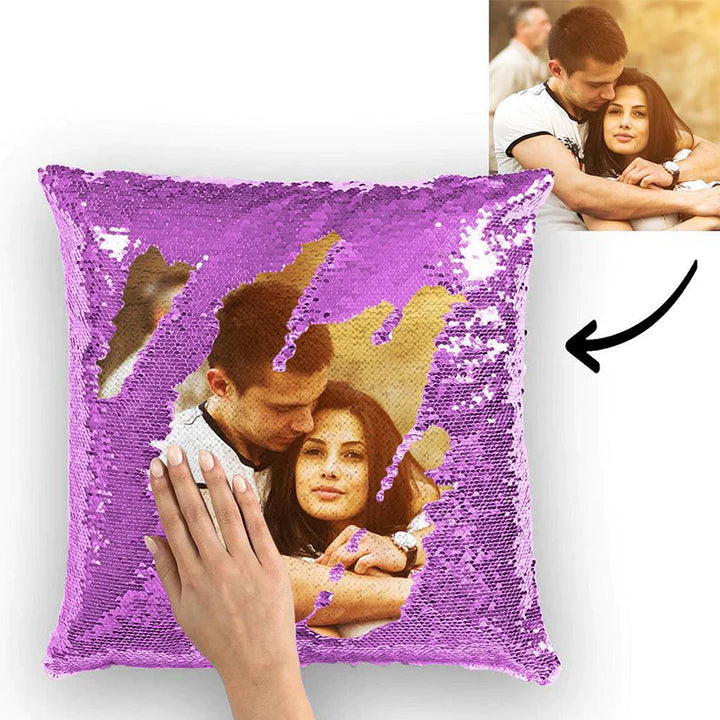 Custom Couple Photo Magic Sequins Pillow Multicolor Shiny