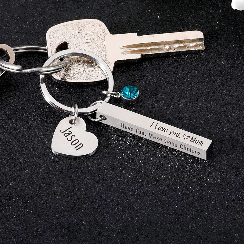 Vertical Bar Drive Safe Keychain Key Chain With Heart Charm