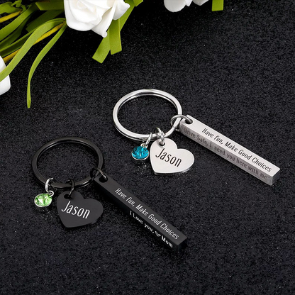 Vertical Bar Drive Safe Keychain Key Chain With Heart Charm