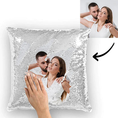 Custom Couple Photo Magic Sequins Pillow Multicolor Shiny