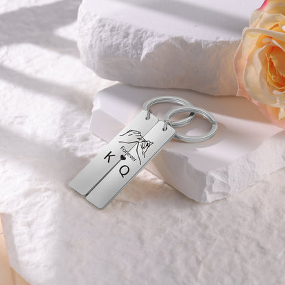 Keychain Set Engrave Name Heart Matching Couple Gifts