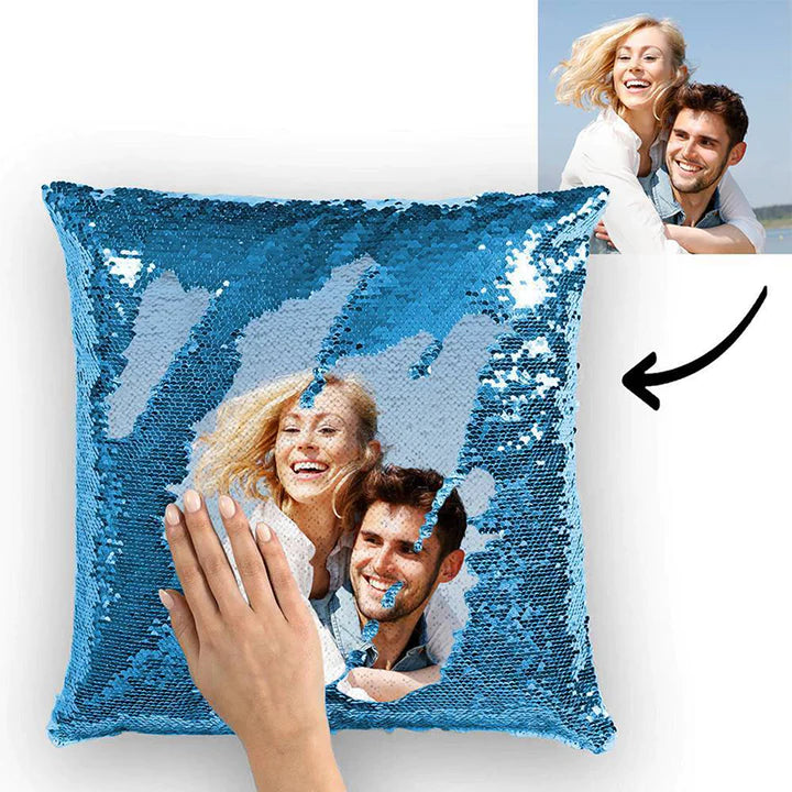 Custom Couple Photo Magic Sequins Pillow Multicolor Shiny