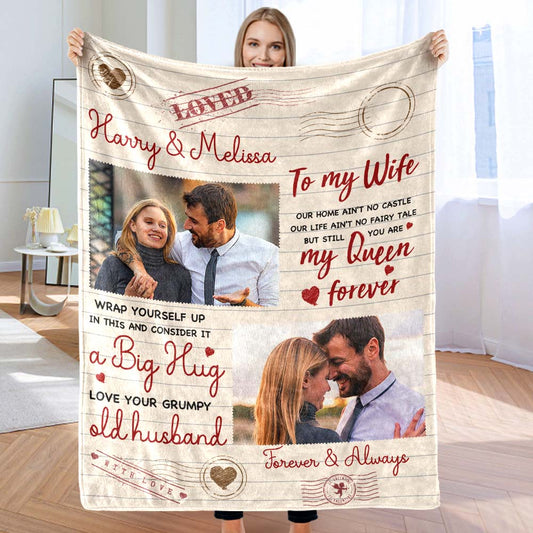 To My Wife Custom Photo and Name Blanket Valentine's Day Gift