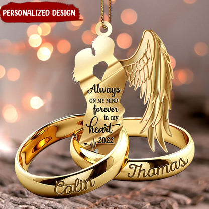 Customized Husband Wife With Wings Always On My Mind Forever In My Heart Wedding Rings Memorial Acrylic Ornament