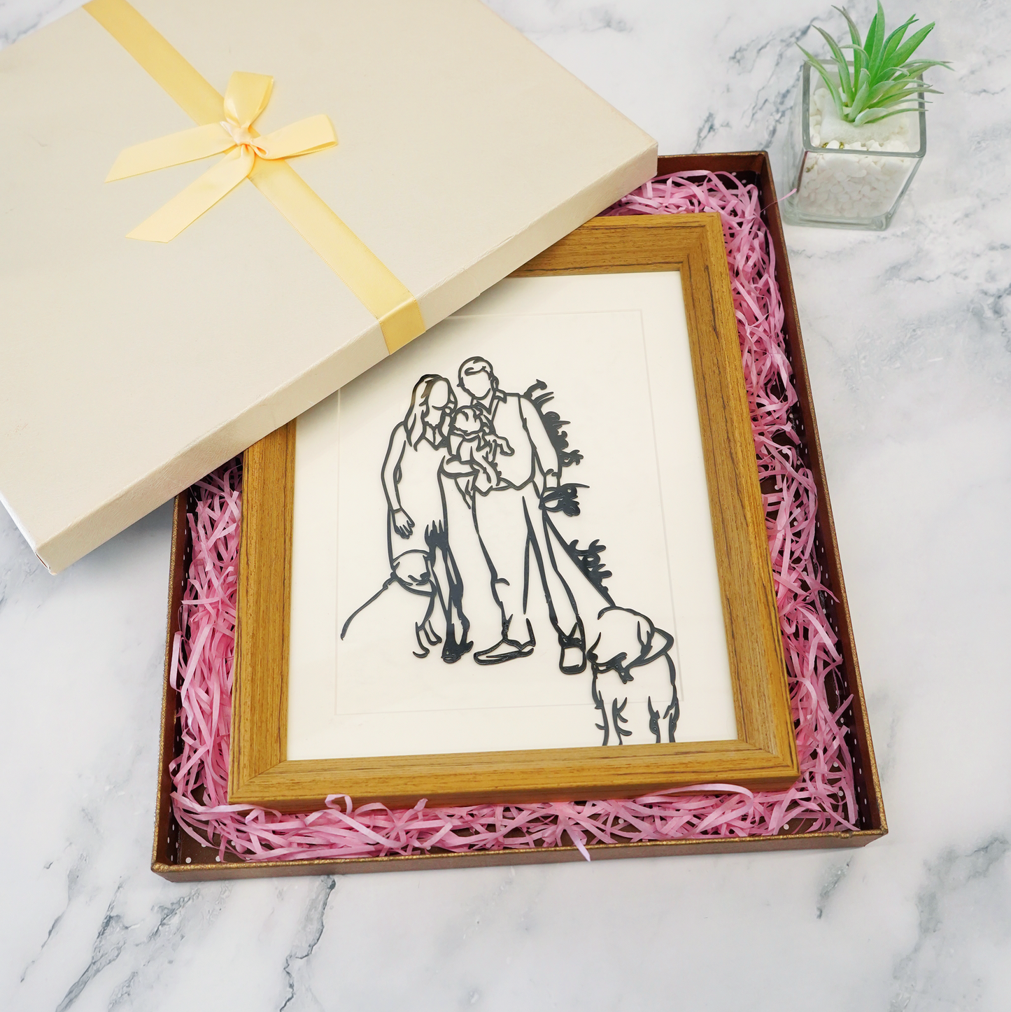 Custom 3D Framed Line Drawn Portrait Signs For Couple Family