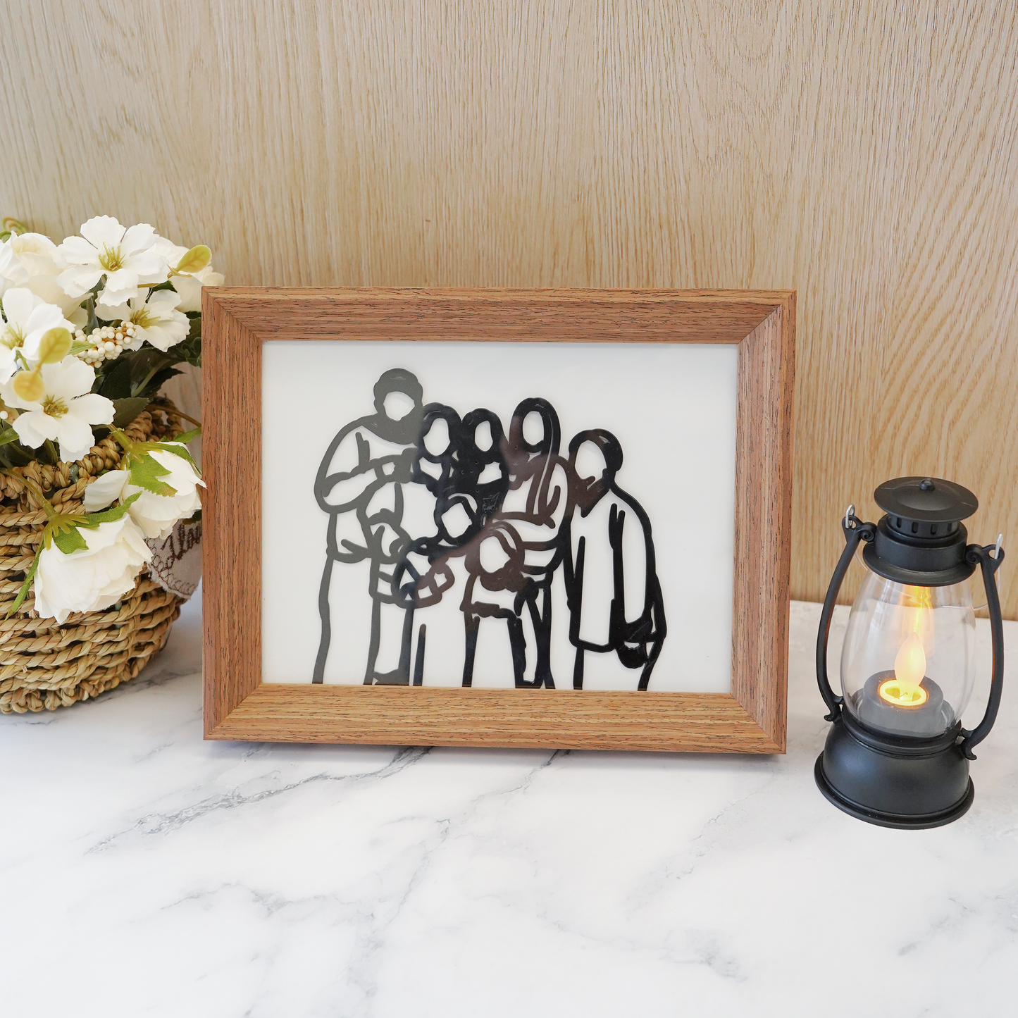 Custom 3D Framed Line Drawn Portrait Signs For Couple Family