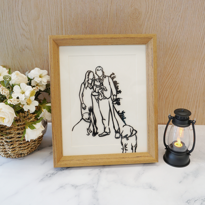 Custom 3D Framed Line Drawn Portrait Signs For Couple Family