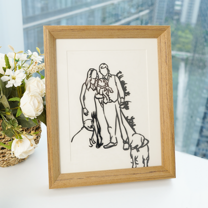 Custom 3D Framed Line Drawn Portrait Signs For Couple Family