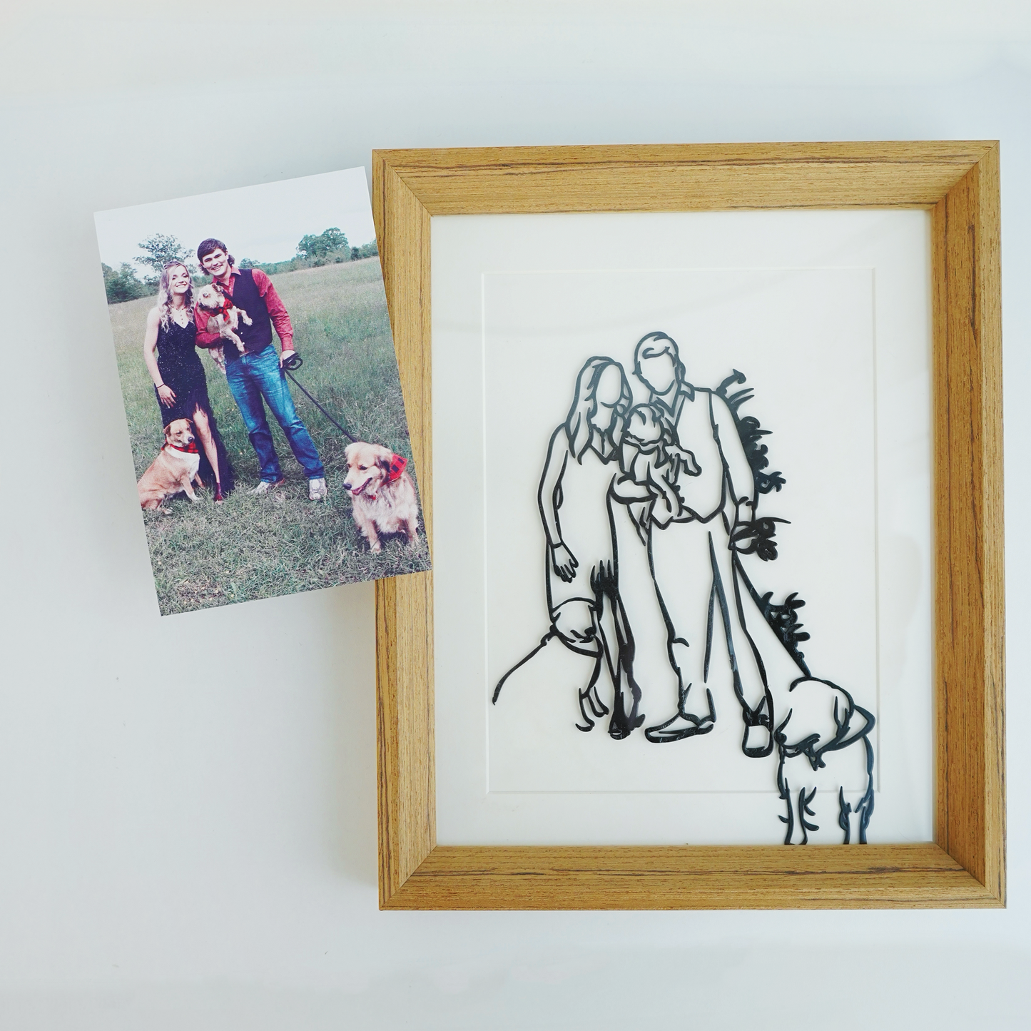 Custom 3D Framed Line Drawn Portrait Signs For Couple Family