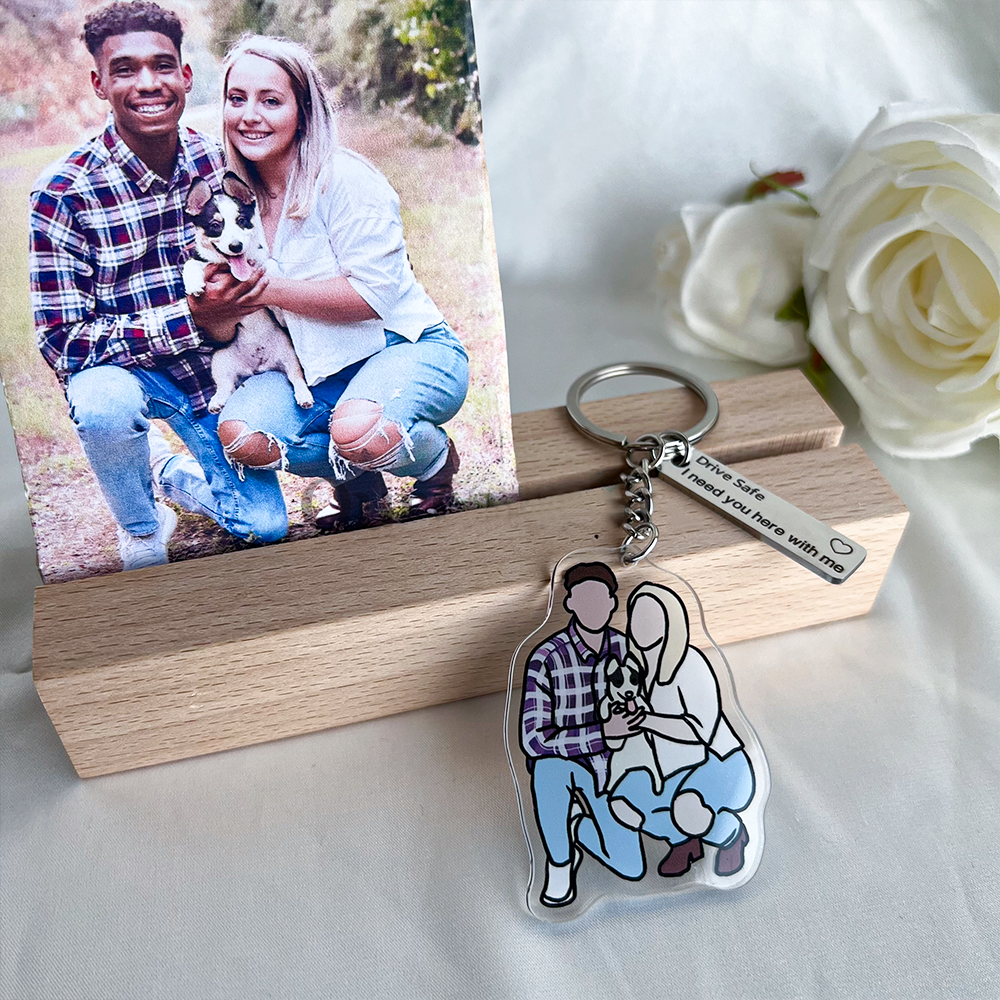 Personalized Portrait Drive Safe Keychain