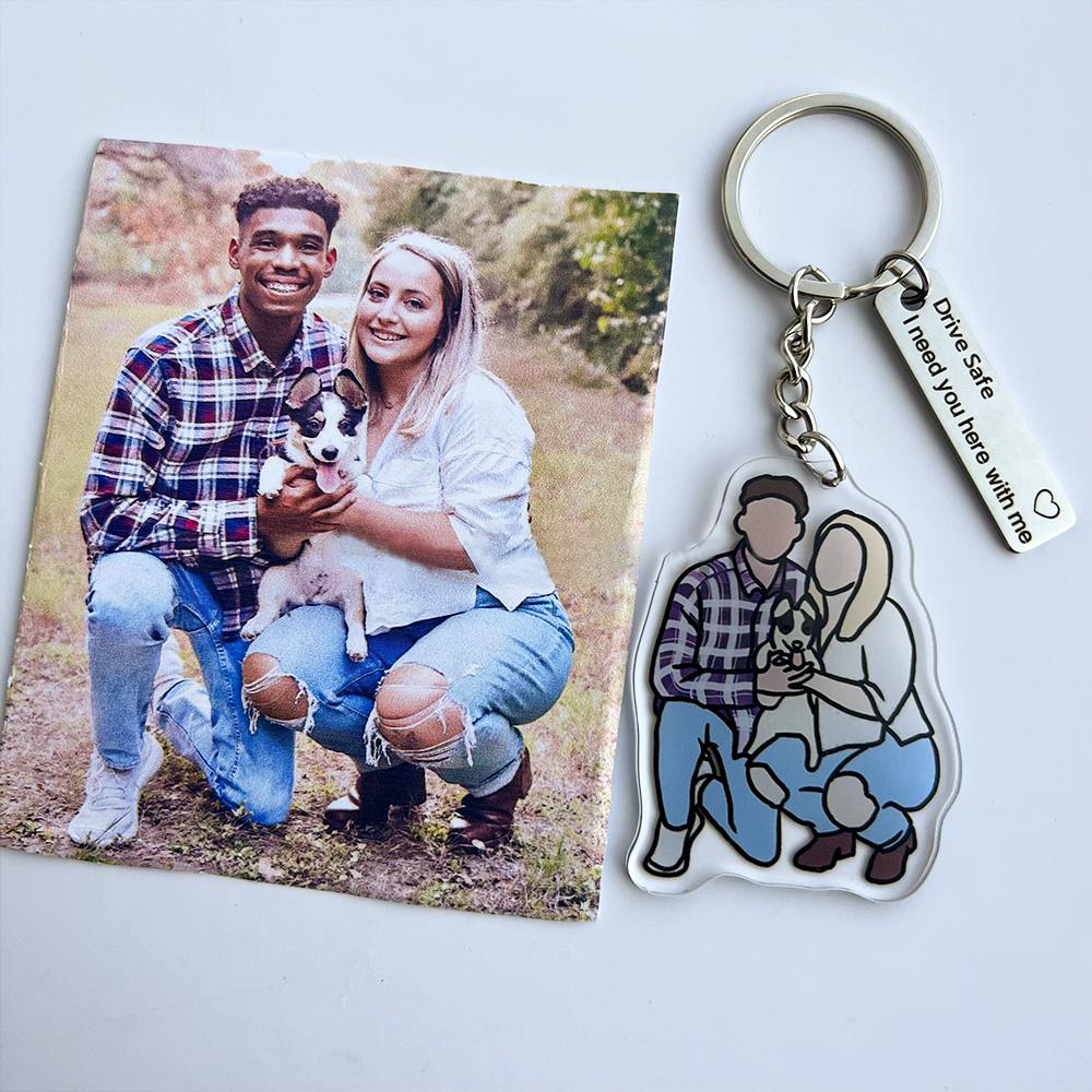 Personalized Portrait Drive Safe Keychain