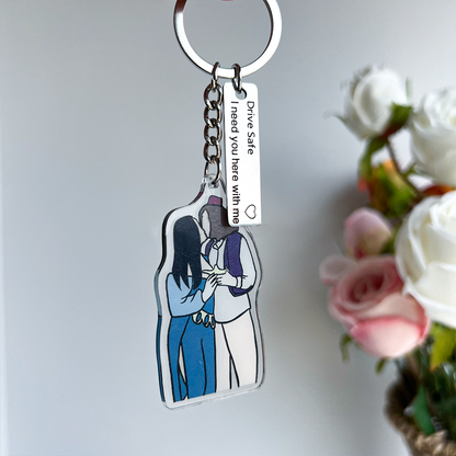 Personalized Portrait Drive Safe Keychain