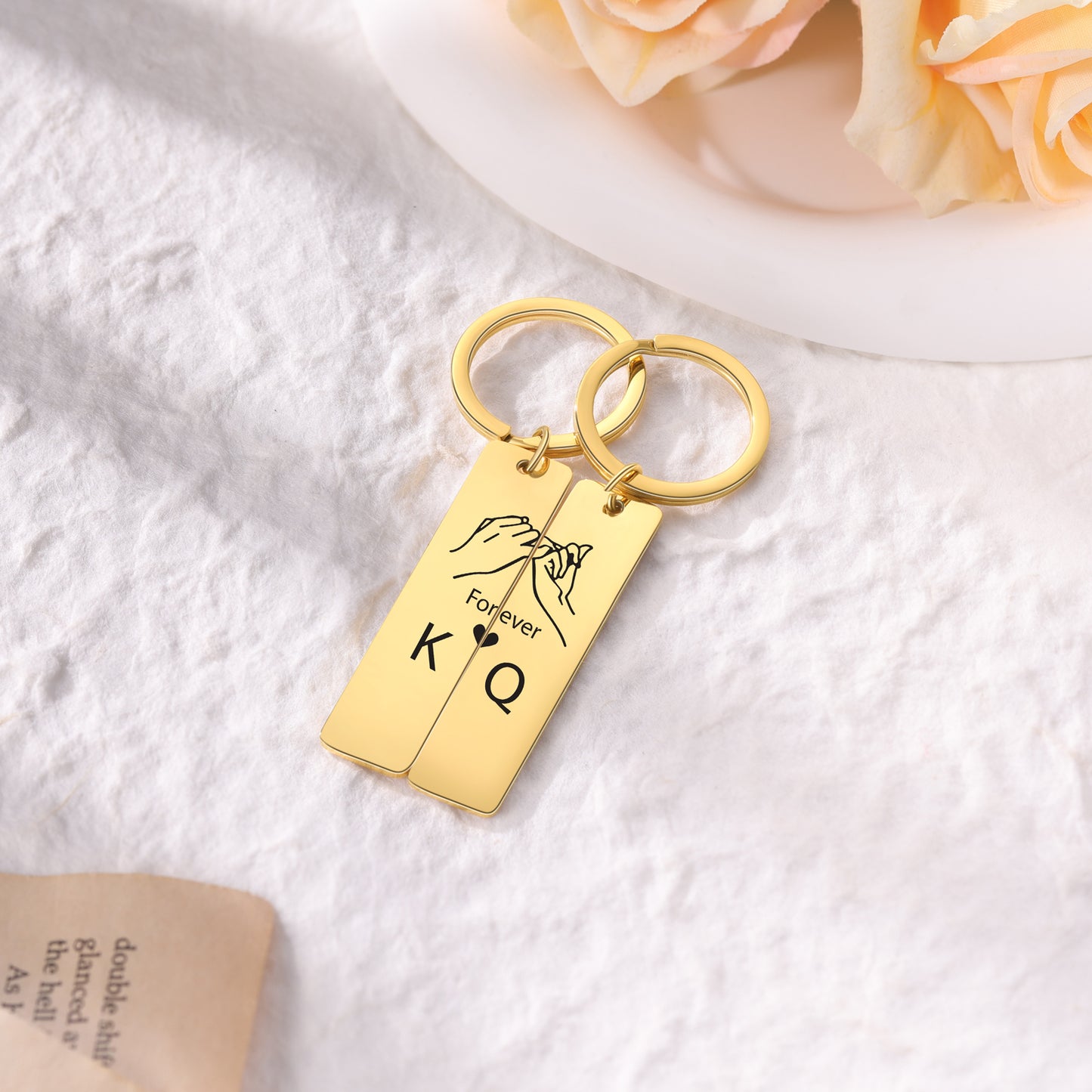 Keychain Set Engrave Name Heart Matching Couple Gifts