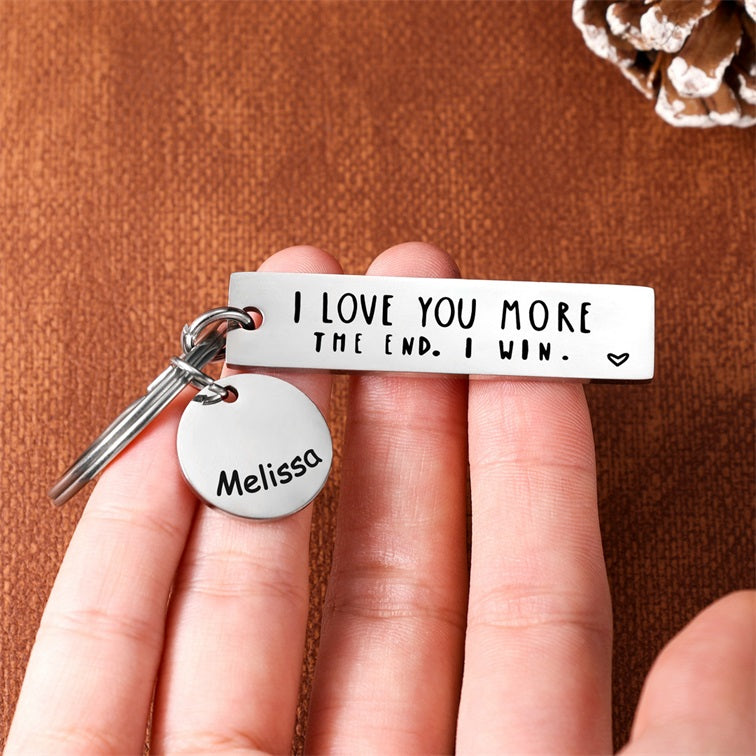 I Love You More Keychain Personalized Name Gifts for Couple