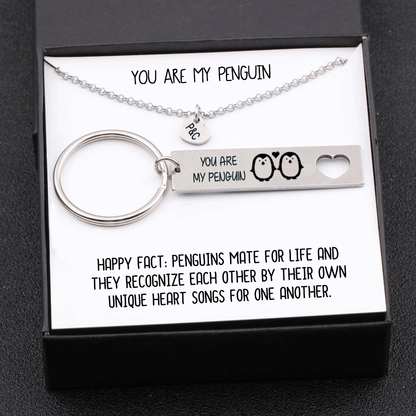 Personailzed Keychain and Heart Necklace Gift Box You Are My Penguin Couple Gifts