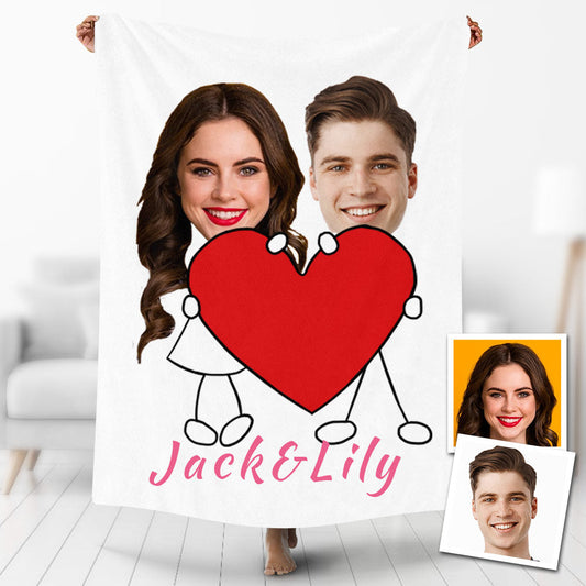 Custom Photo Blankets Personalized Photo Blanket Fleece Couple With Heart Painting Style Blanket