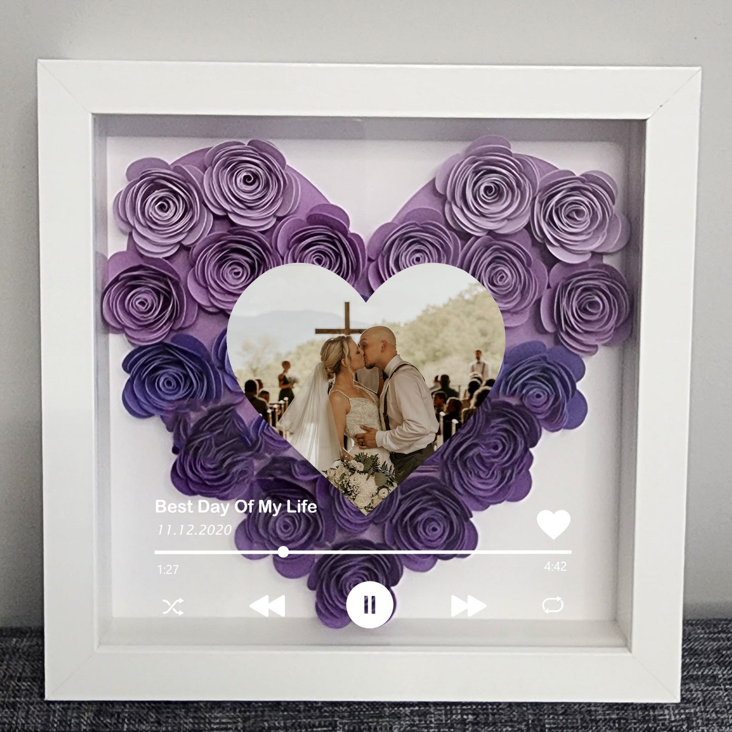 Custom Heart Flower Shadow Box with Photo