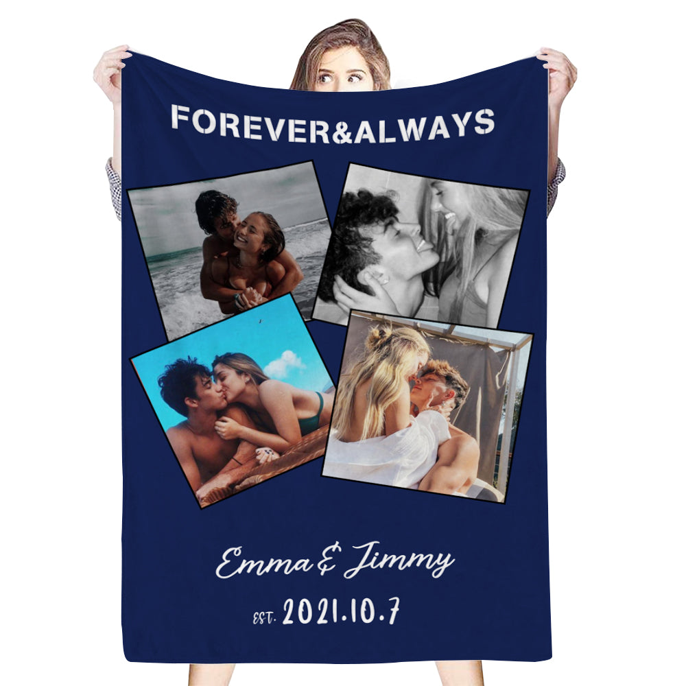 Personalized 4 Photos Text Fleece Blankets for Couple