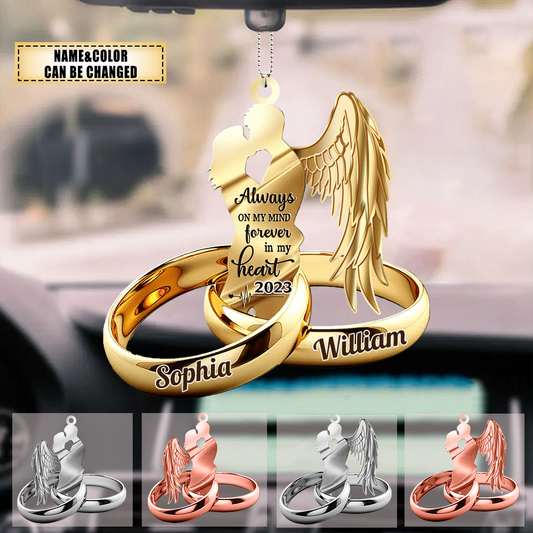 Customized Husband Wife With Wings Wedding Rings Memorial Acrylic Ornament