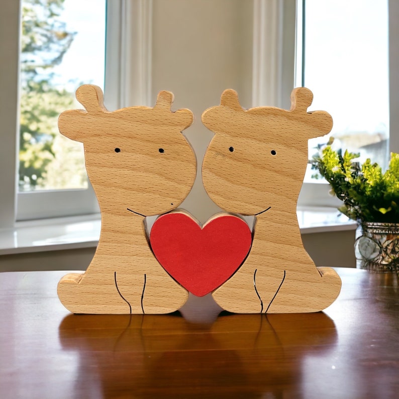 Wooden Cute Giraffe Love Couple Puzzle