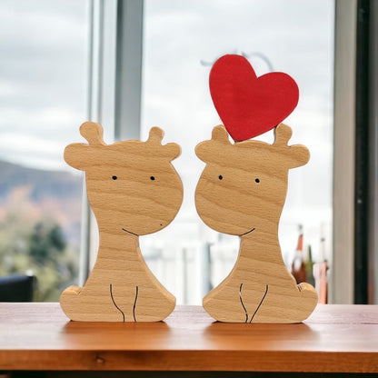 Wooden Cute Giraffe Love Couple Puzzle